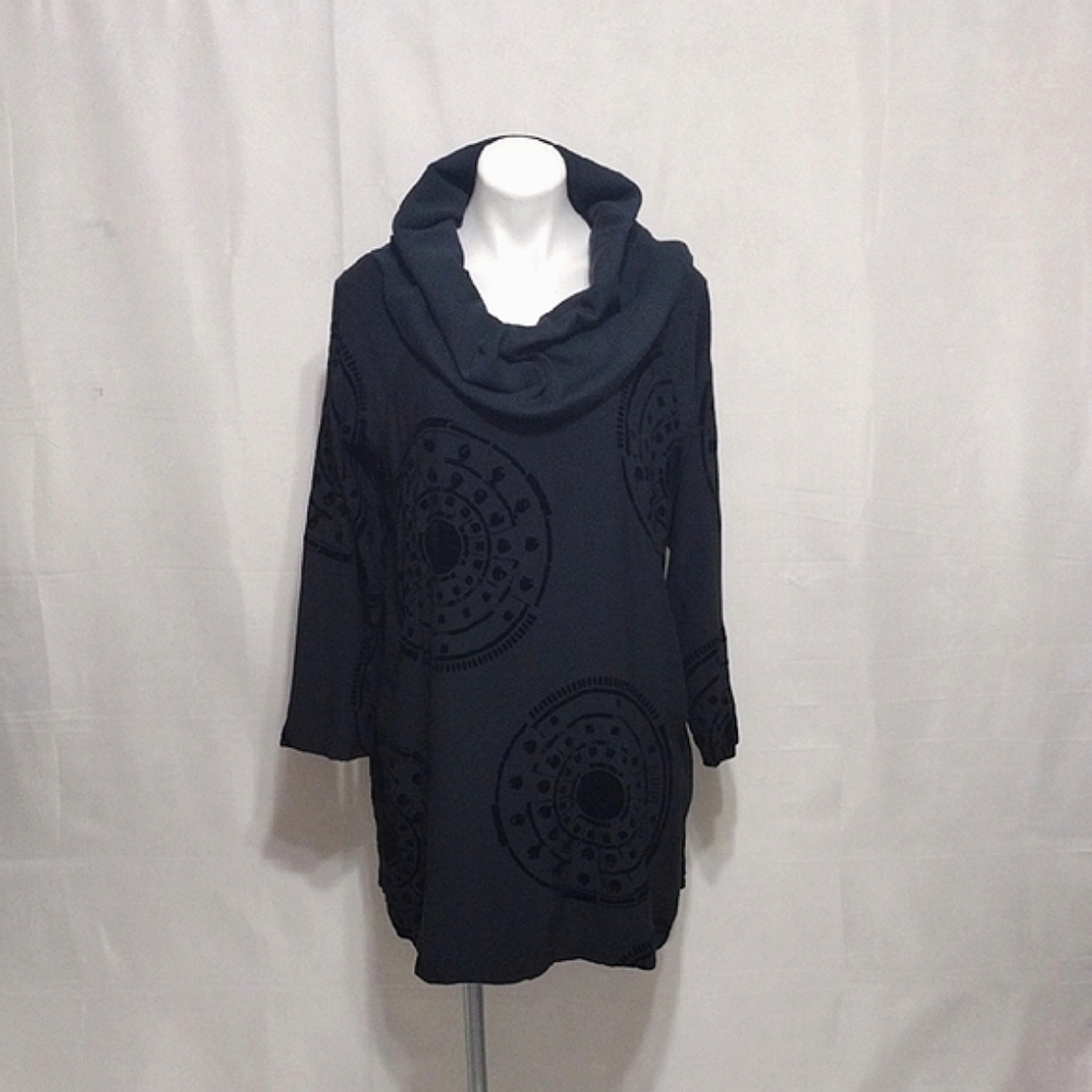 BITTE KAI RAND Cowl Neck Velvet Textured Tunic Top US 12 Long Sleeves Luxe Chic